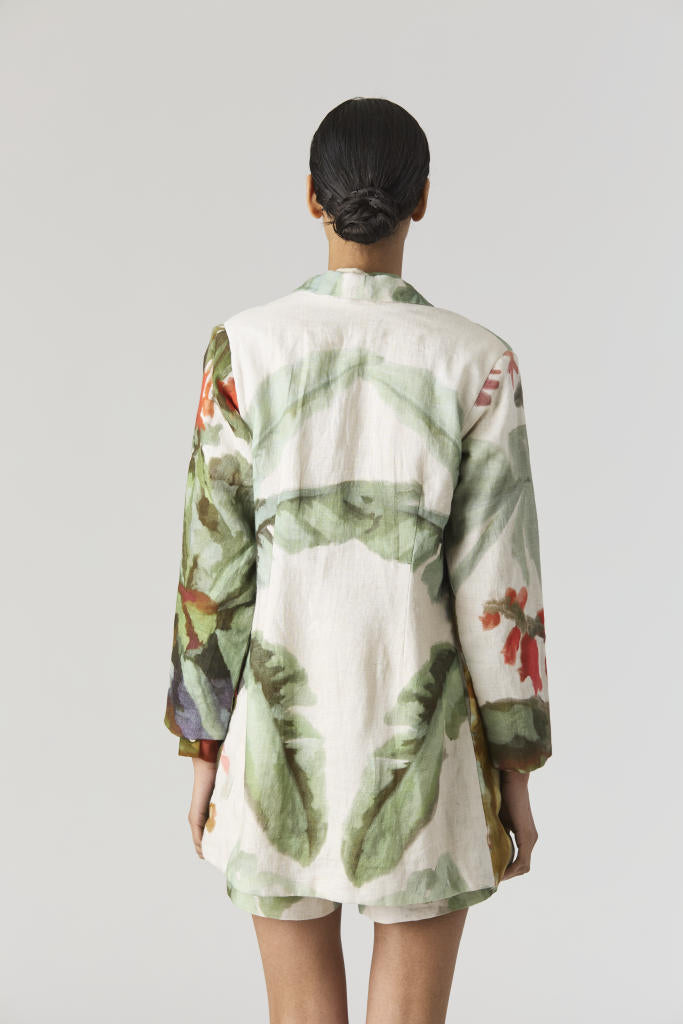 THE HUNT BLAZER & SHORTS SET linen by Yam in green color for women in Singapore