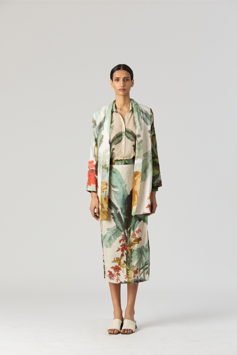 THE HUNT BLAZER & SKIRT SET silk by Yam in green color for women in Singapore