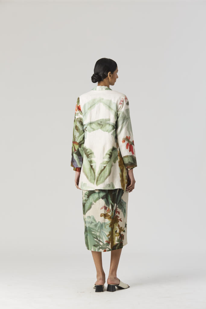 THE HUNT BLAZER & SKIRT SET silk by Yam in green color for women in Singapore