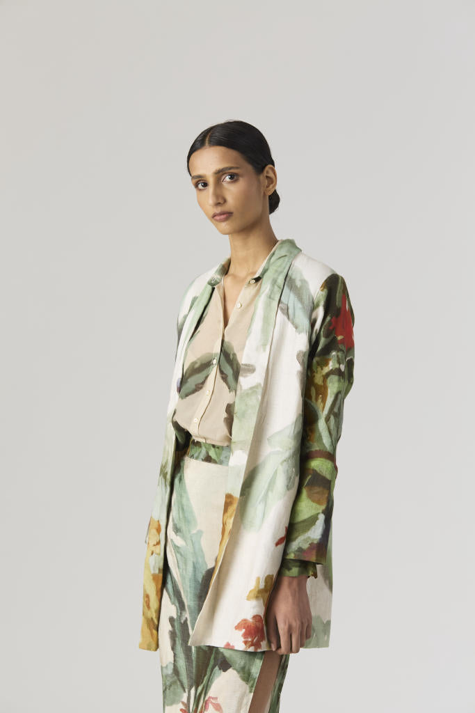 THE HUNT BLAZER & SKIRT SET silk by Yam in green color for women in Singapore