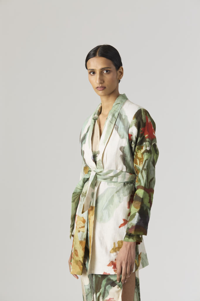 THE HUNT BLAZER & SKIRT SET silk by Yam in green color for women in Singapore