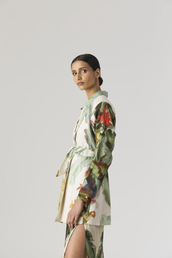 THE HUNT BLAZER & SKIRT SET silk by Yam in green color for women in Singapore