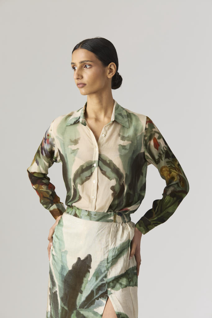 THE HUNT BLAZER & SKIRT SET silk by Yam in green color for women in Singapore