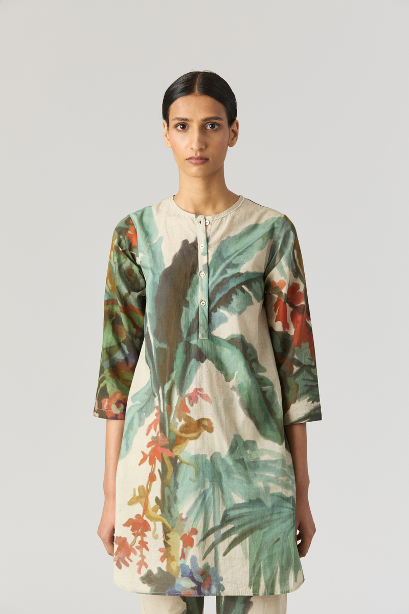 THE HUNT SHORT KURTA SET cotton by Yam in green color for women in Singapore