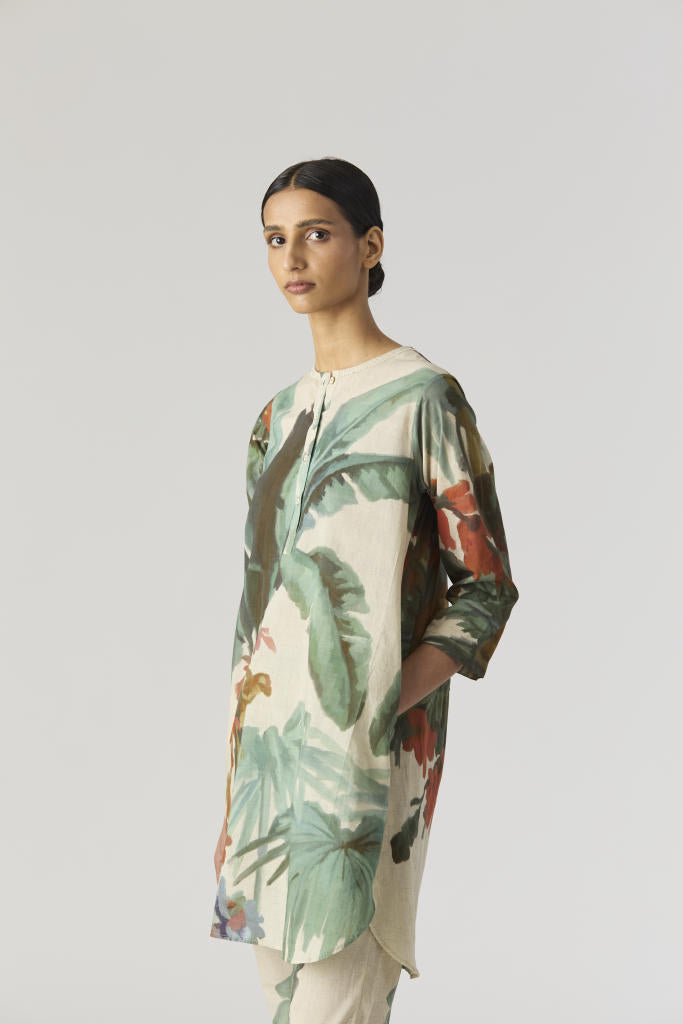THE HUNT SHORT KURTA SET cotton by Yam in green color for women in Singapore