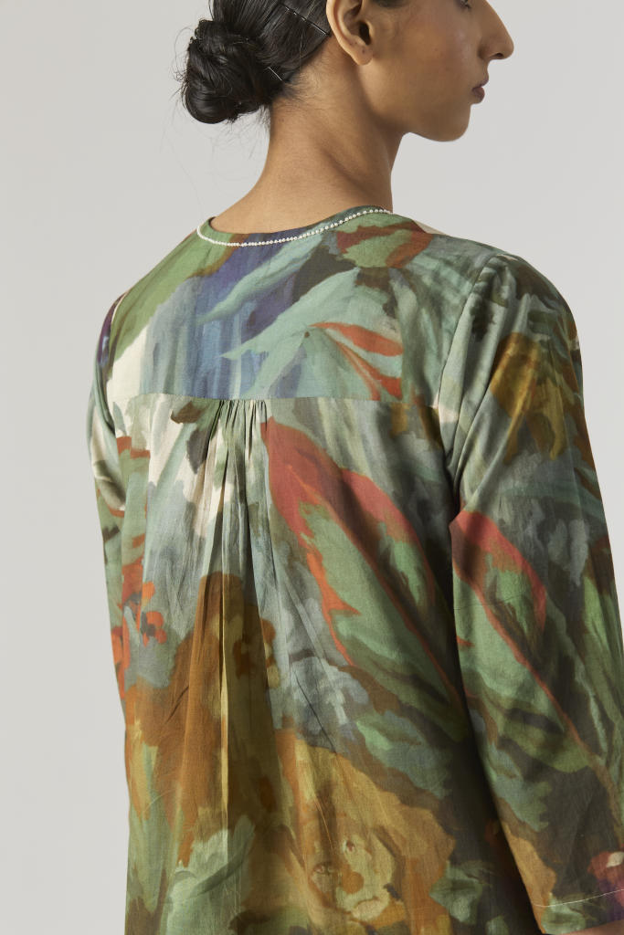 THE HUNT SHORT KURTA SET cotton by Yam in green color for women in Singapore