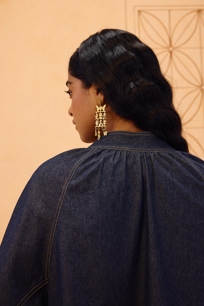 The Jaali Sustainable Denim Top denim top/shirt by SUI in blue for women in Singapore
