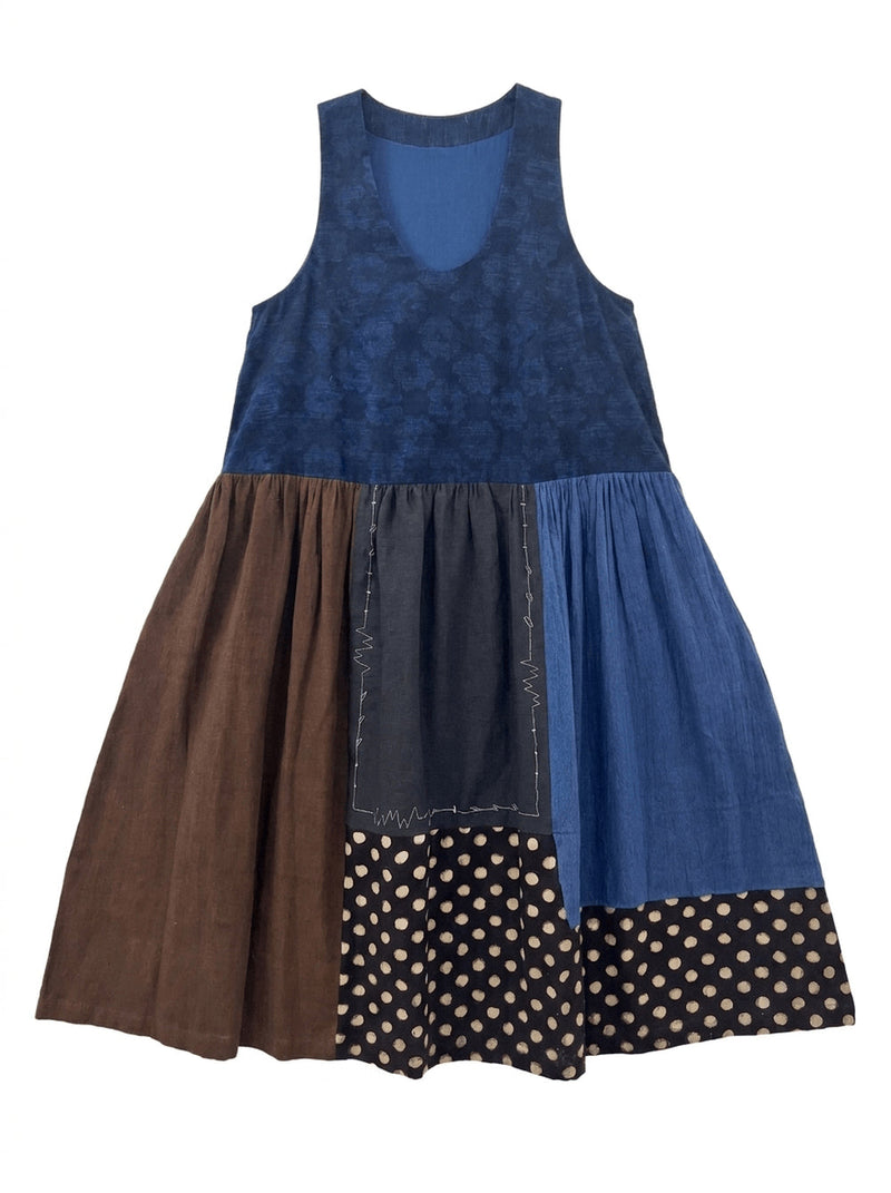 The Joan Dress-Dawn hand block printed &amp; hand-woven organic fabric dress by World of Crow in multi-color for women in Singapore