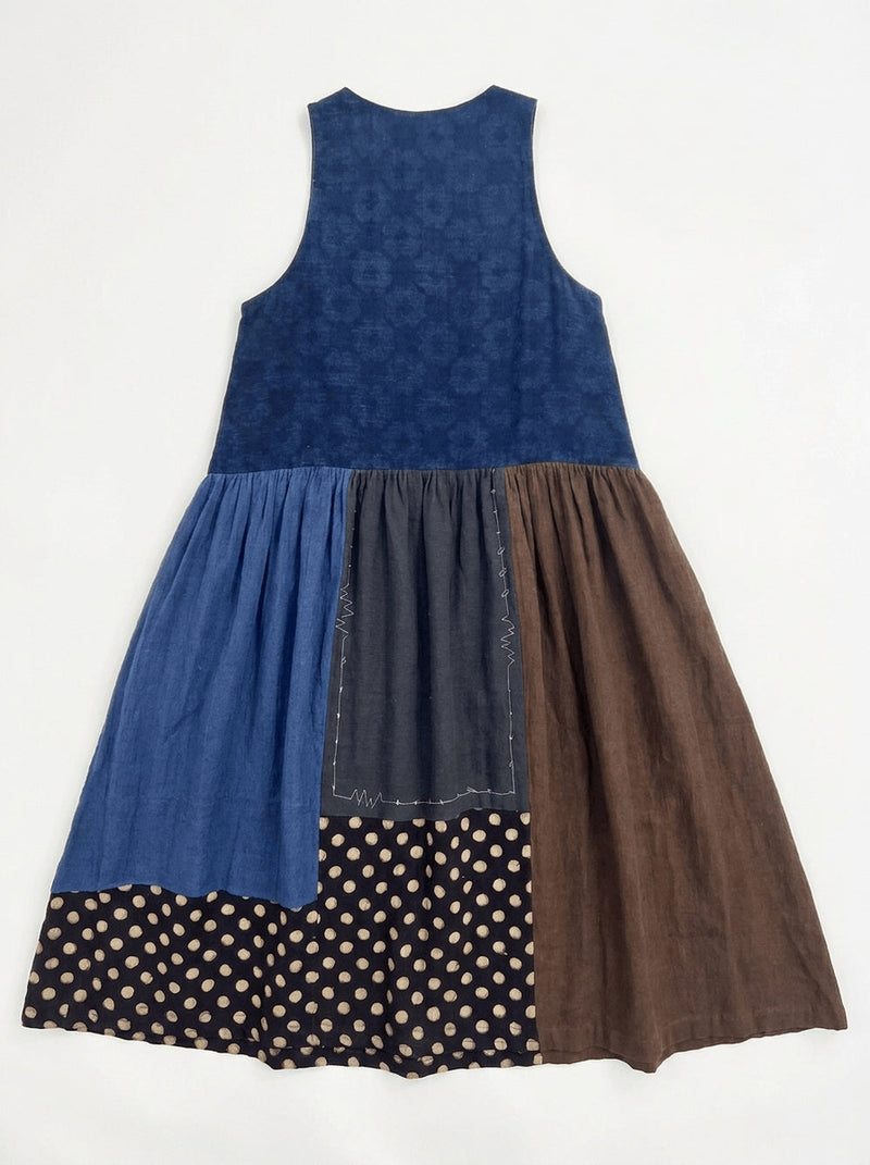 The Joan Dress-Dawn hand block printed &amp; hand-woven organic fabric dress by World of Crow in multi-color for women in Singapore