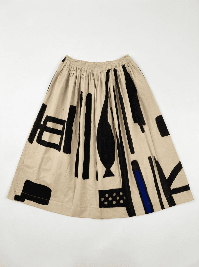 The Joy Skirt-Symbolic handwoven cotton skirt by World of Crow in beige,black for women in Singapore