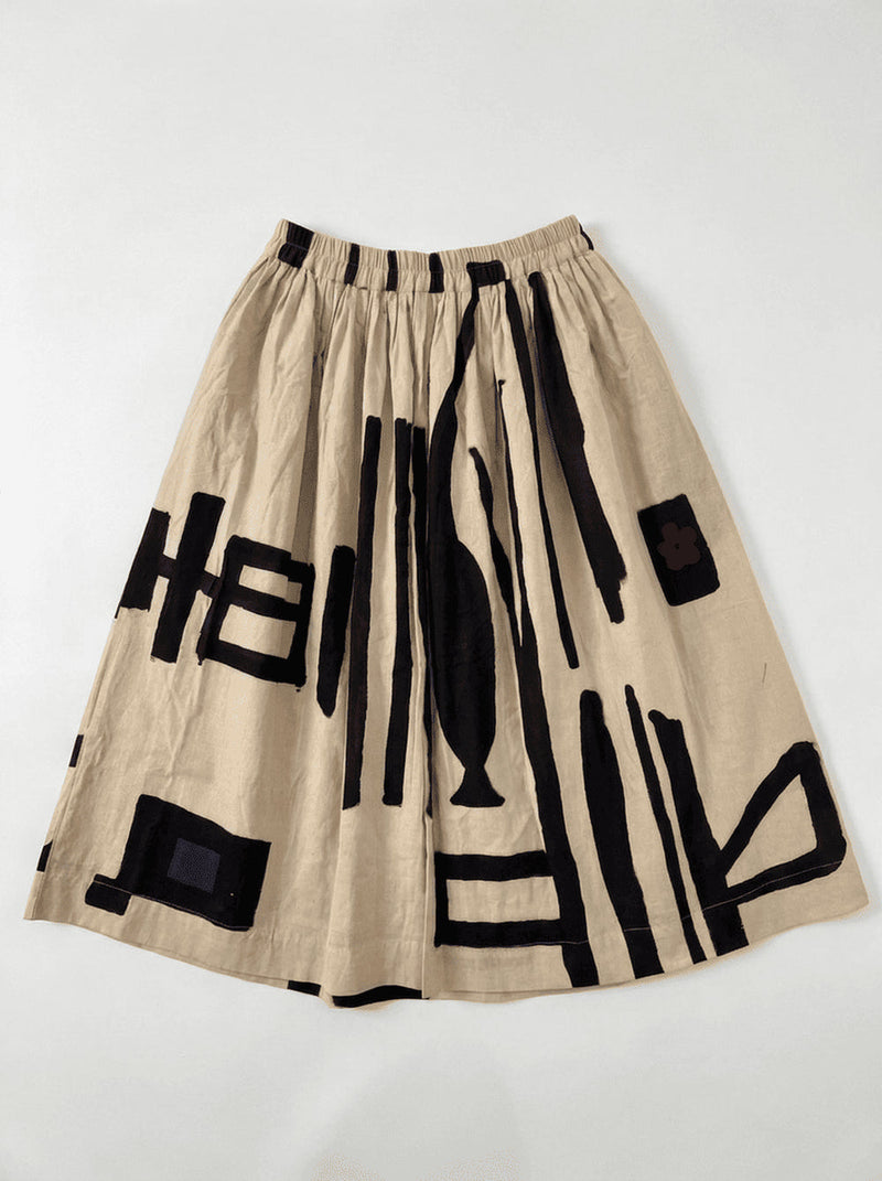 The Joy Skirt-Symbolic handwoven cotton skirt by World of Crow in beige,black for women in Singapore