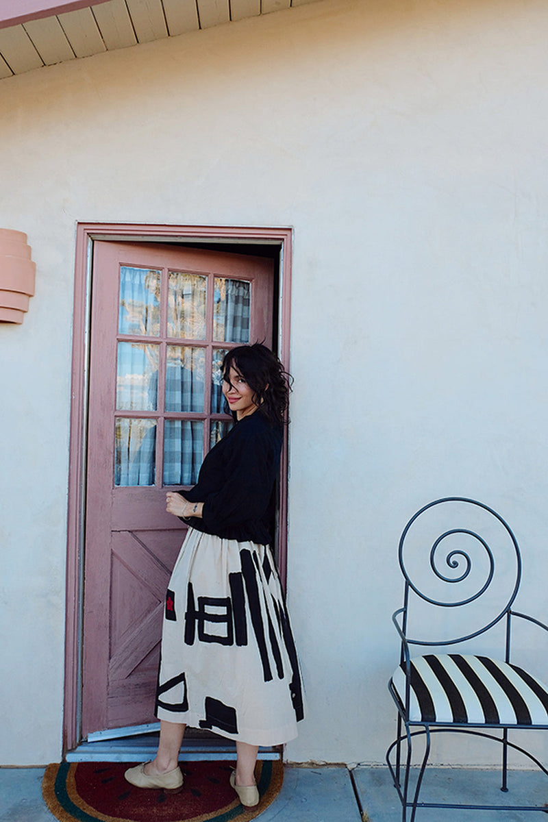The Joy Skirt-Symbolic handwoven cotton skirt by World of Crow in beige,black for women in Singapore