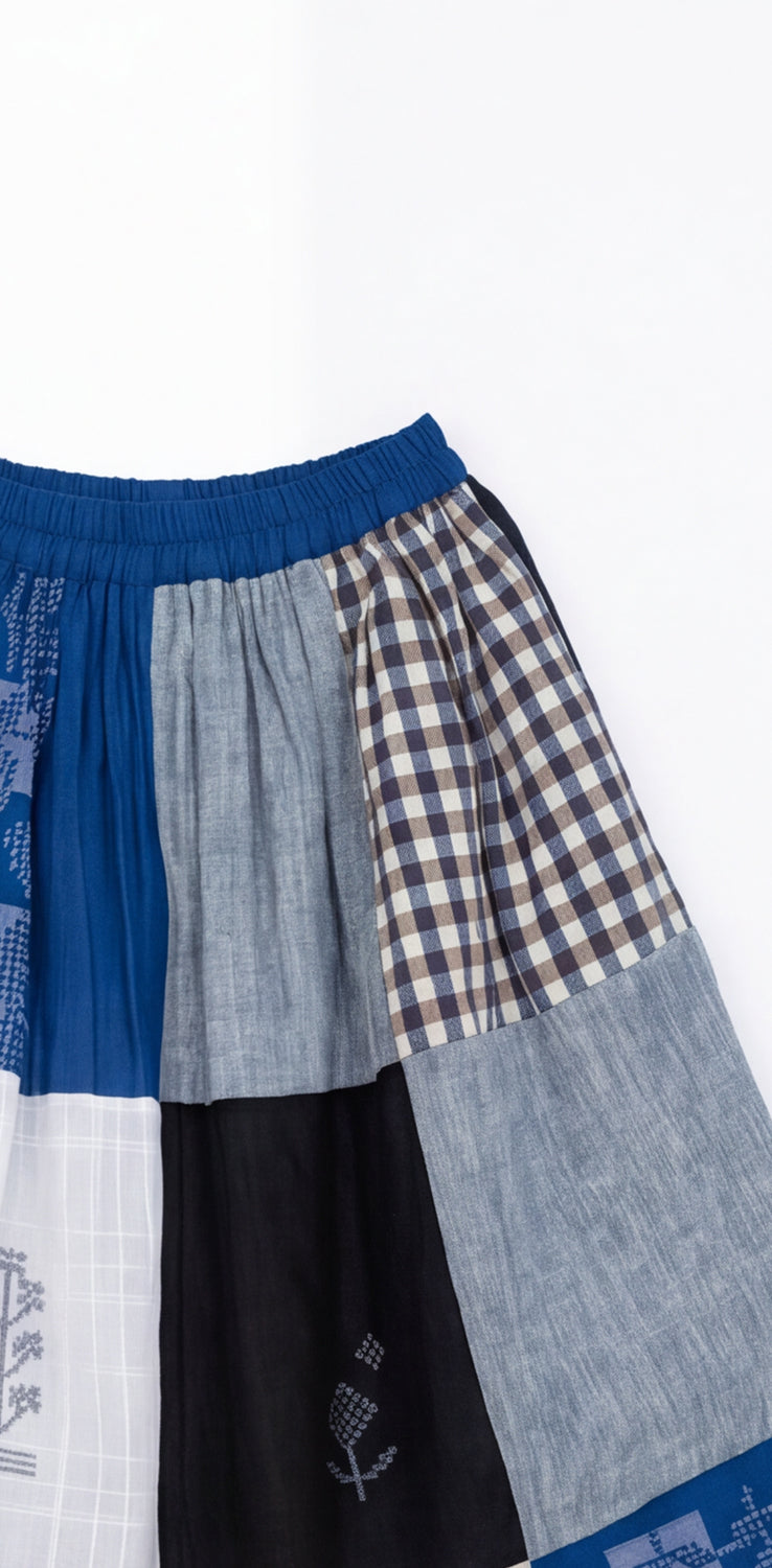 The Joy Skirt-Heritage Patchwork cotton skirt by World of Crow in multi-color for women in Singapore