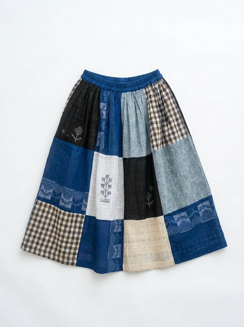 The Joy Skirt-Heritage Patchwork cotton skirt by World of Crow in multi-color for women in Singapore