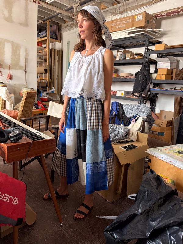 The Joy Skirt-Heritage Patchwork cotton skirt by World of Crow in multi-color for women in Singapore