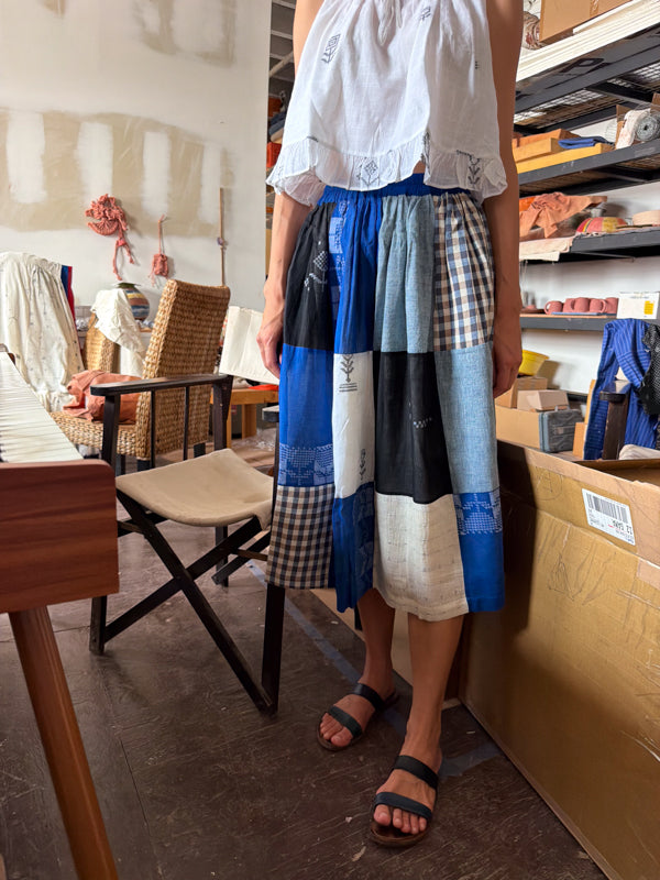 The Joy Skirt-Heritage Patchwork cotton skirt by World of Crow in multi-color for women in Singapore
