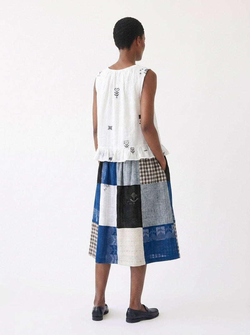 The Joy Skirt-Heritage Patchwork cotton skirt by World of Crow in multi-color for women in Singapore