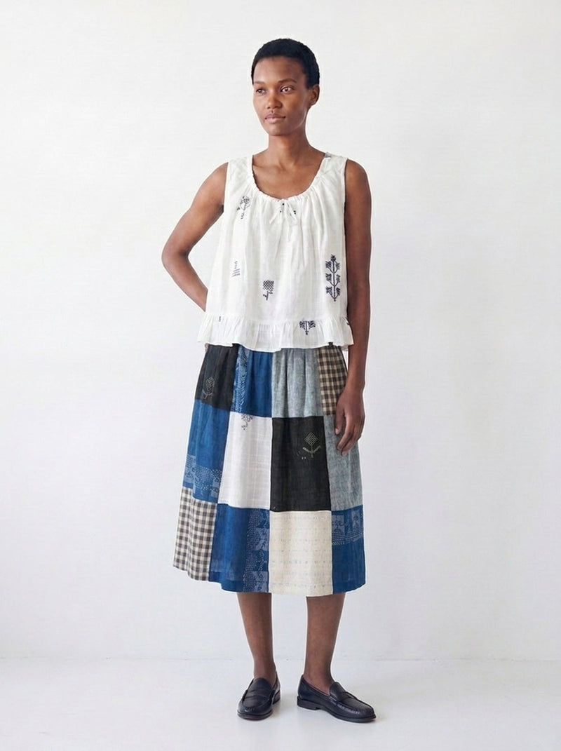 The Joy Skirt-Heritage Patchwork cotton skirt by World of Crow in multi-color for women in Singapore
