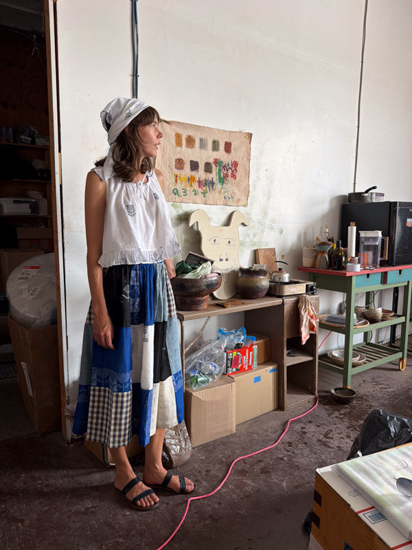 The Joy Skirt-Heritage Patchwork cotton skirt by World of Crow in multi-color for women in Singapore
