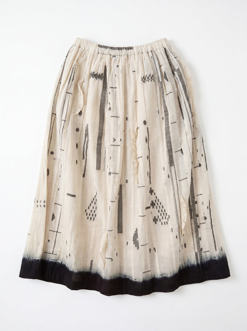The Joy Skirt-Linear Jamdani Blend cotton jamdani skirt by World of Crow in off-white for women in Singapore