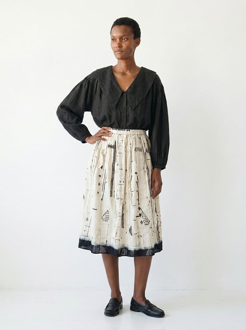The Joy Skirt-Linear Jamdani Blend cotton jamdani skirt by World of Crow in off-white for women in Singapore