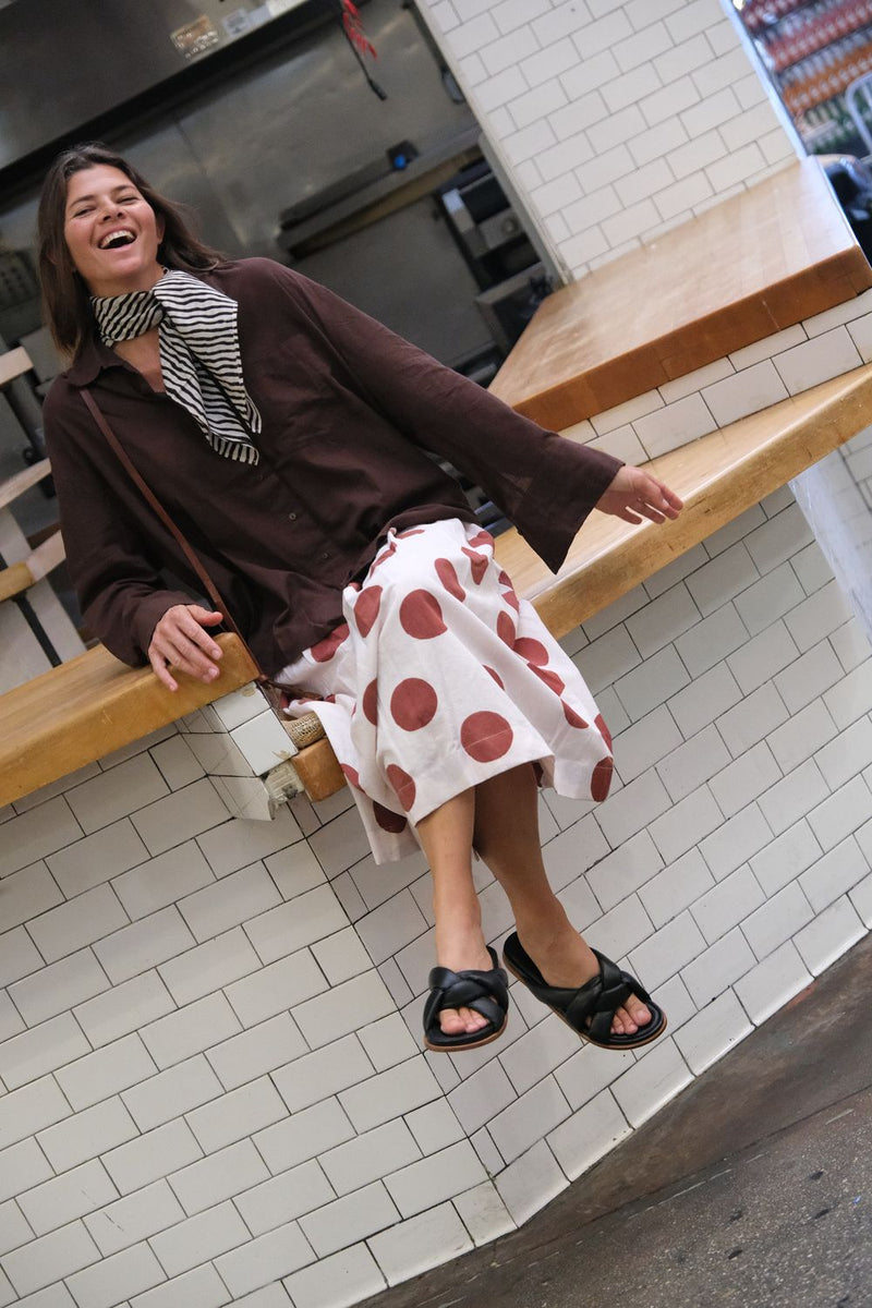 The Joy Skirt — Rust Polka cotton by World of Crow in multi color for women in Singapore