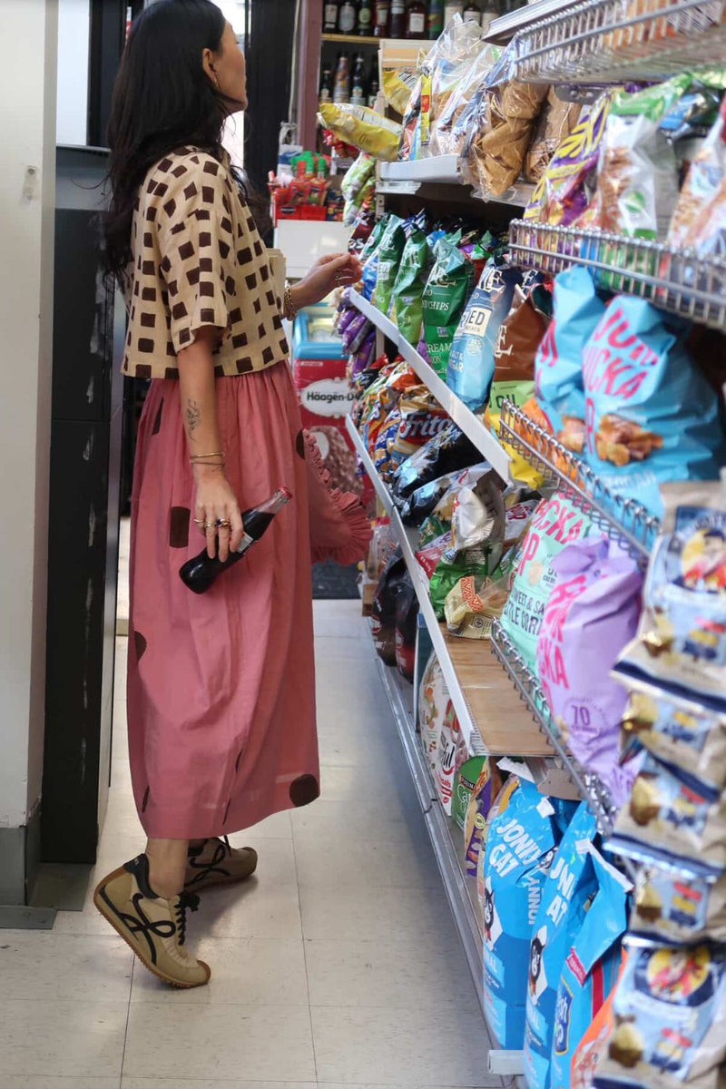 Classic Crow Skirt — Pink Polka cotton by World of Crow in pink color for women in Singapore