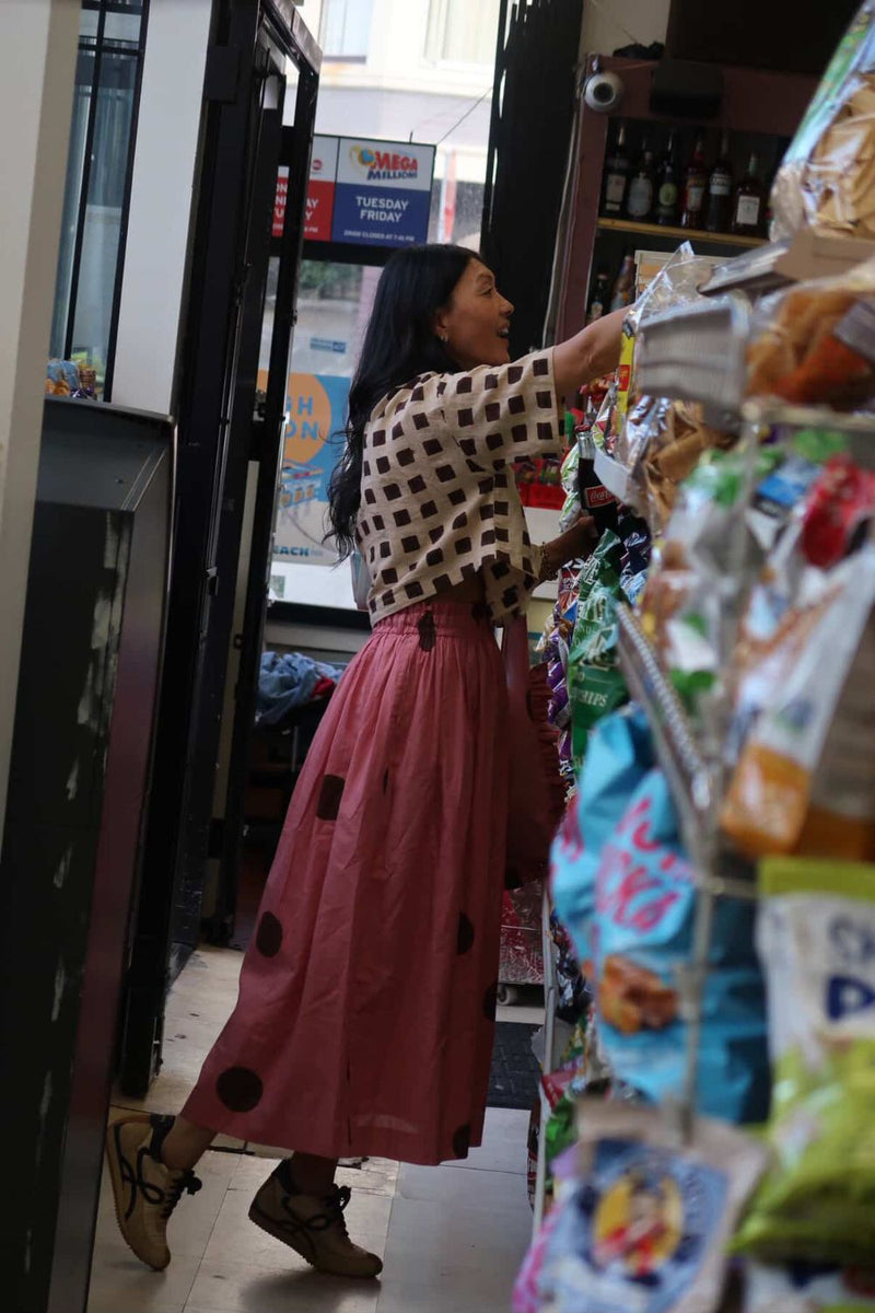 Classic Crow Skirt — Pink Polka cotton by World of Crow in pink color for women in Singapore