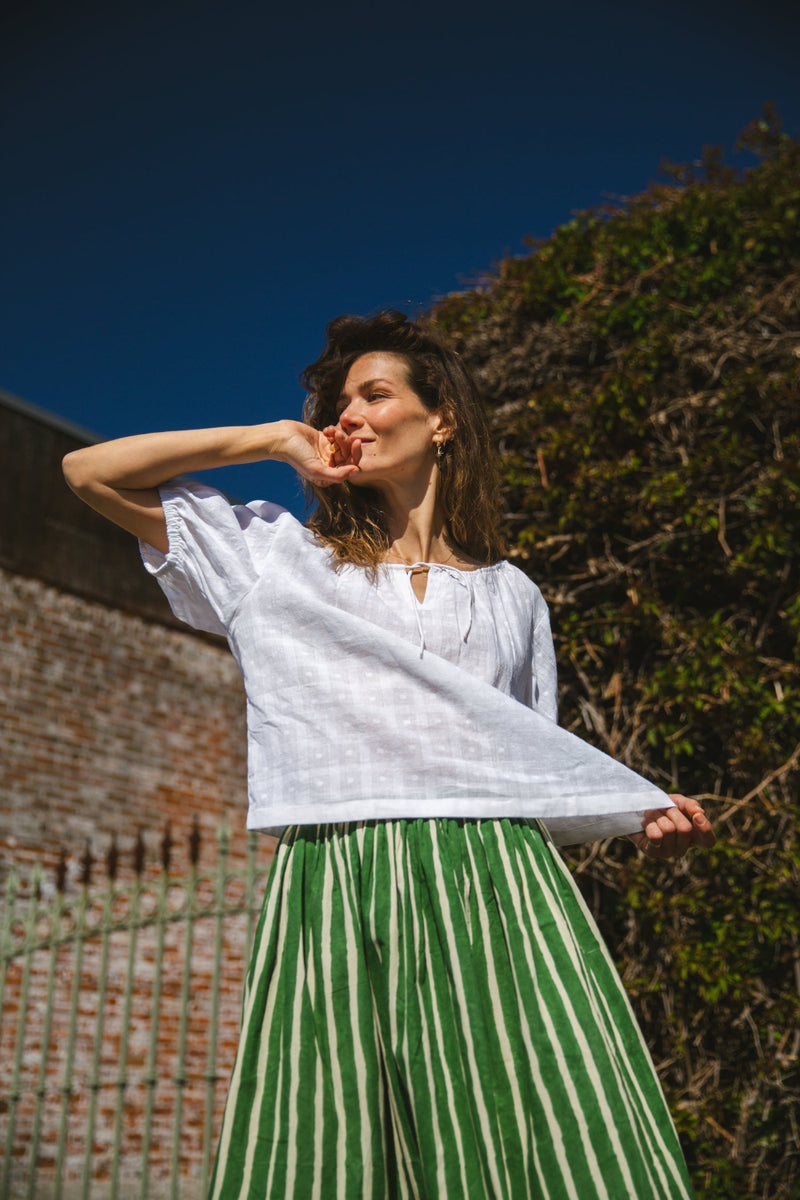The Mary Top-White cotton by World of Crow in white color for women in Singapore