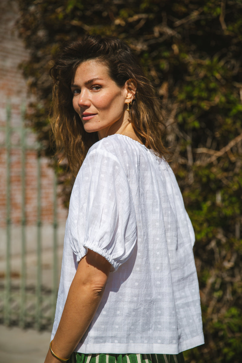 The Mary Top-White cotton by World of Crow in white color for women in Singapore