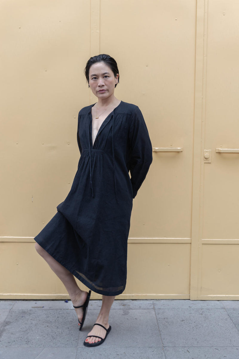 The Met Dress-Black cotton by World of Crow in black color for women in Singapore