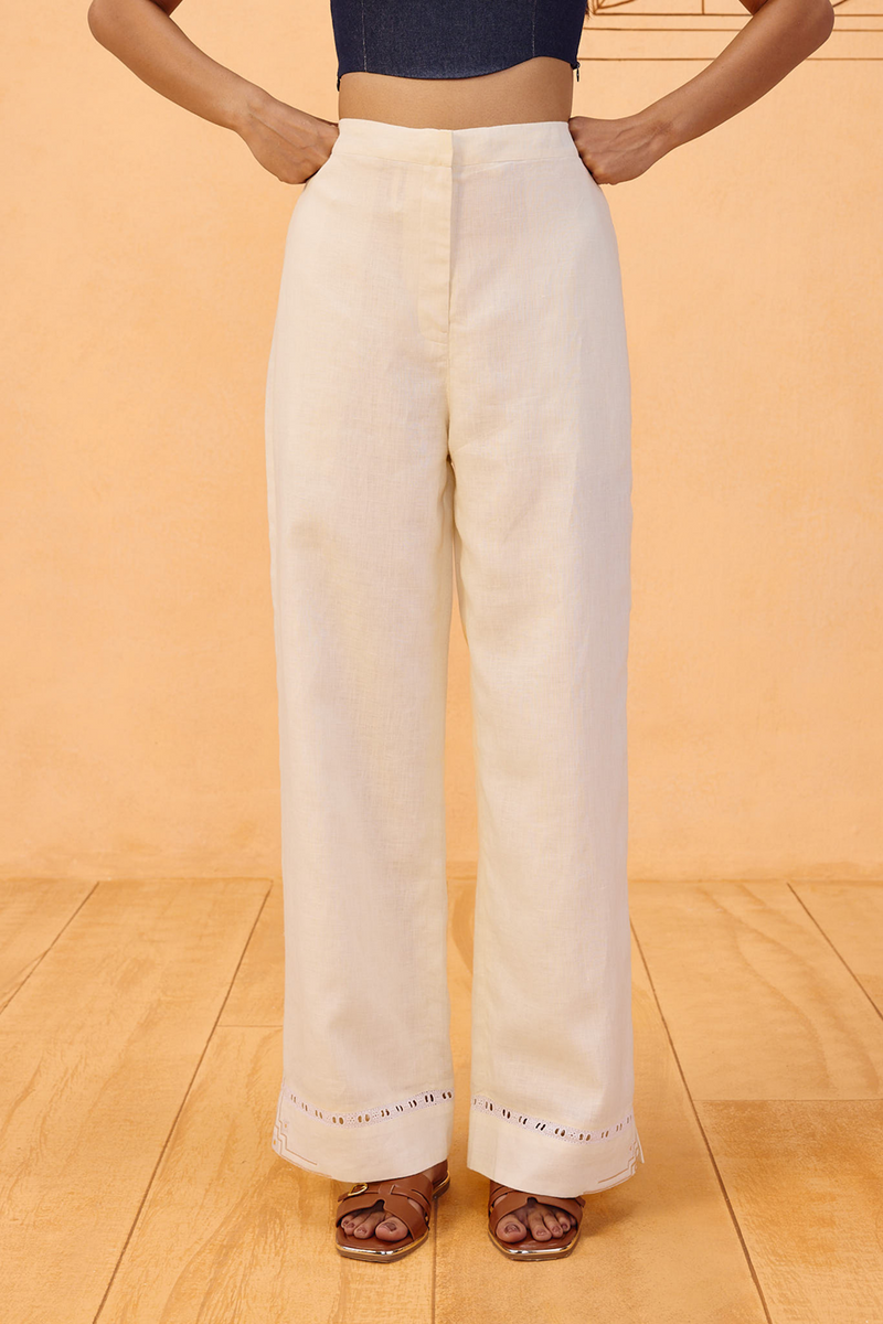 The Neev Linen Trousers 100% linen pant/trouser by SUI in off-white for women in Singapore