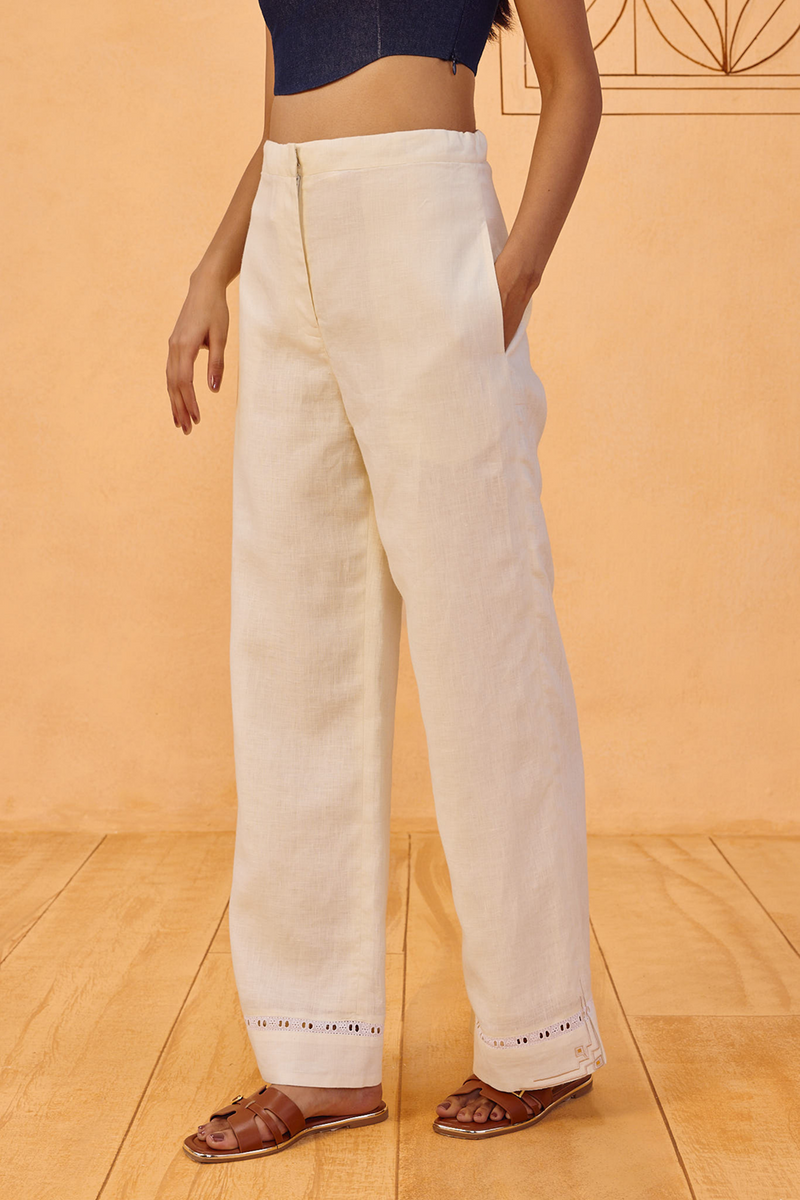 The Neev Linen Trousers 100% linen pant/trouser by SUI in off-white for women in Singapore