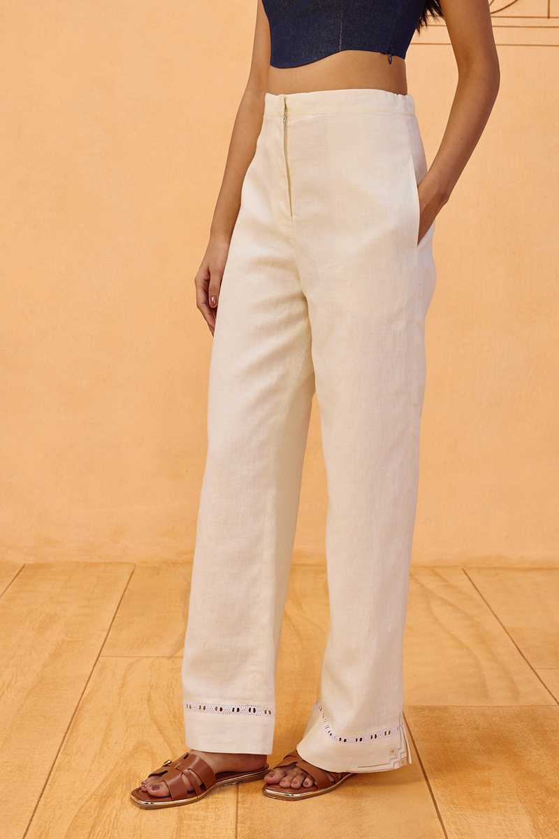 The Neev Linen Trousers 100% linen pant/trouser by SUI in off-white for women in Singapore