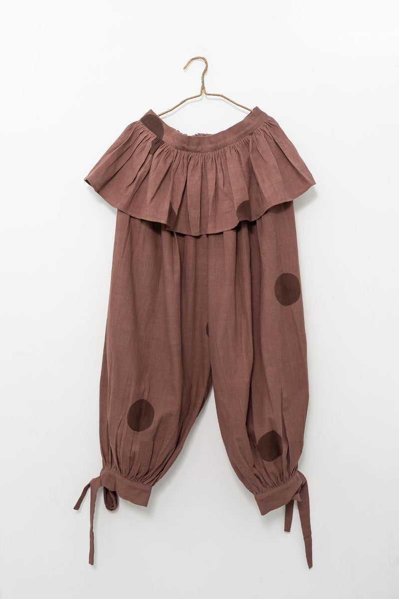 The Noe Pants – Polka Brown cotton by World of Crow in brown color for women in Singapore