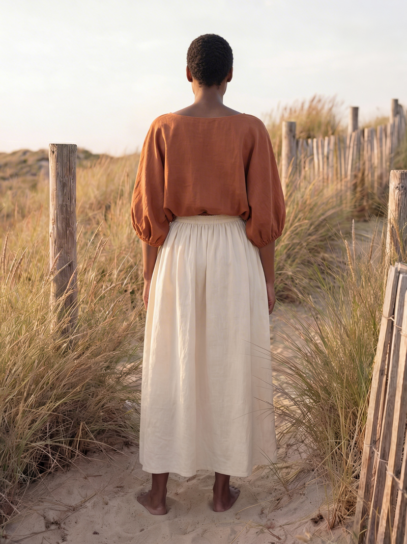 The Noe Top- Burnt Orange cotton by World of Crow in brown color for women in Singapore