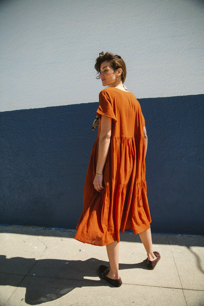 The Orchard Dress-Orange cotton by World of Crow in orange color for women in Singapore