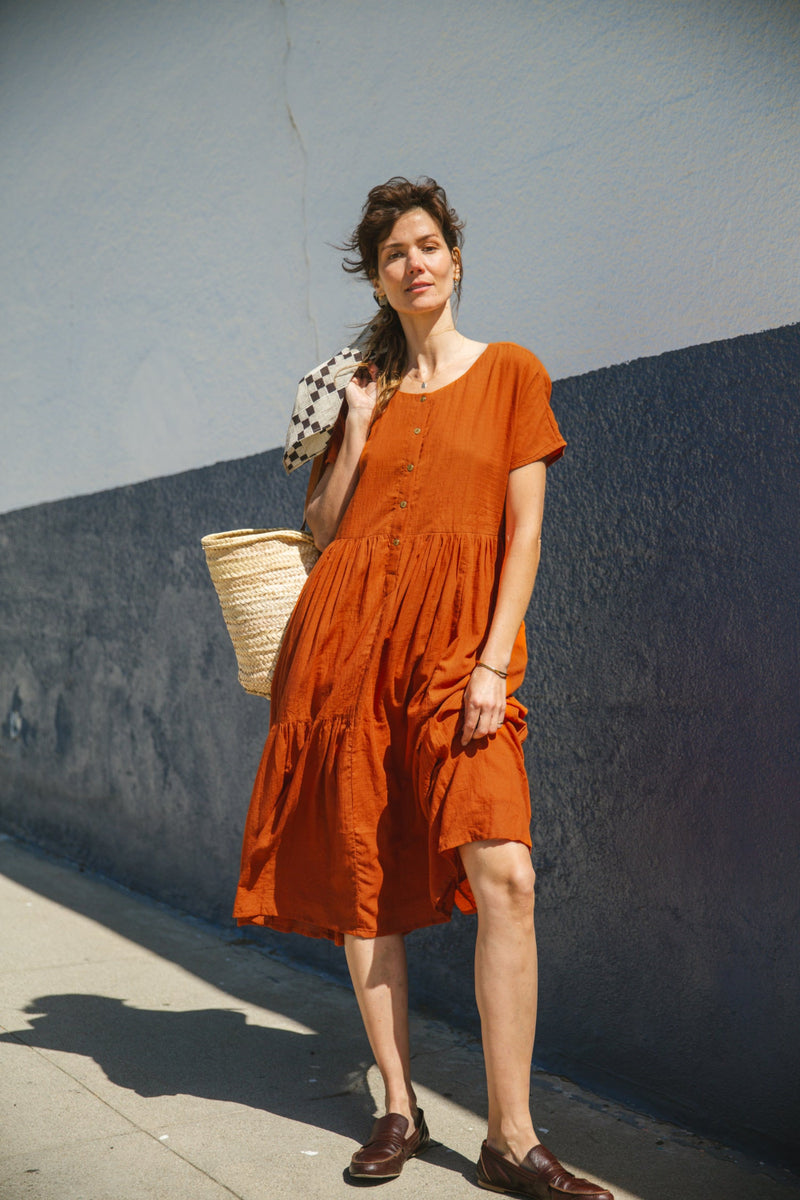 The Orchard Dress-Orange cotton by World of Crow in orange color for women in Singapore