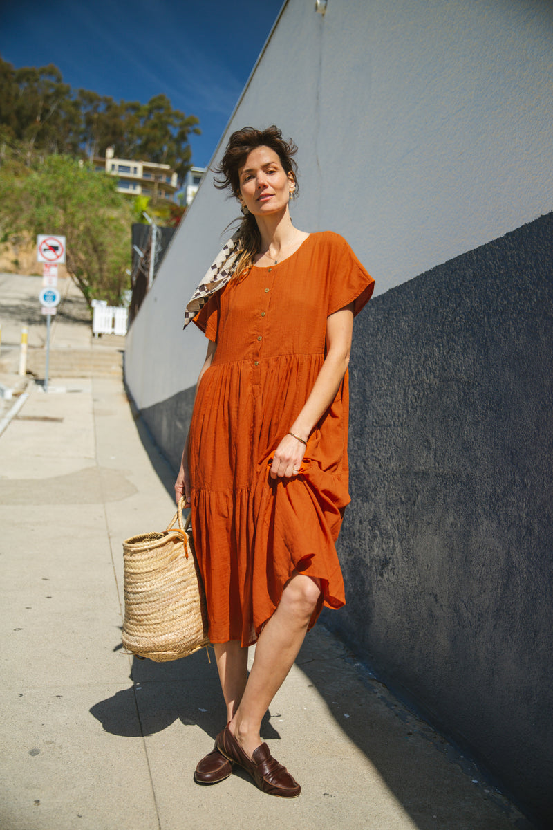 The Orchard Dress-Orange cotton by World of Crow in orange color for women in Singapore