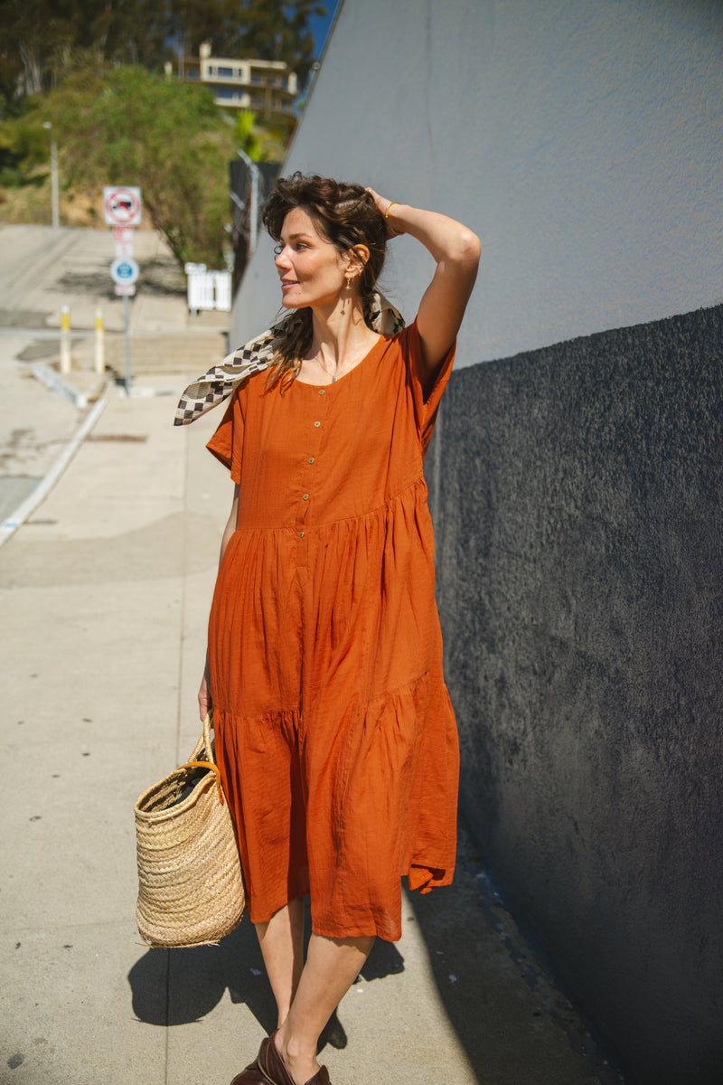 The Orchard Dress-Orange cotton by World of Crow in orange color for women in Singapore