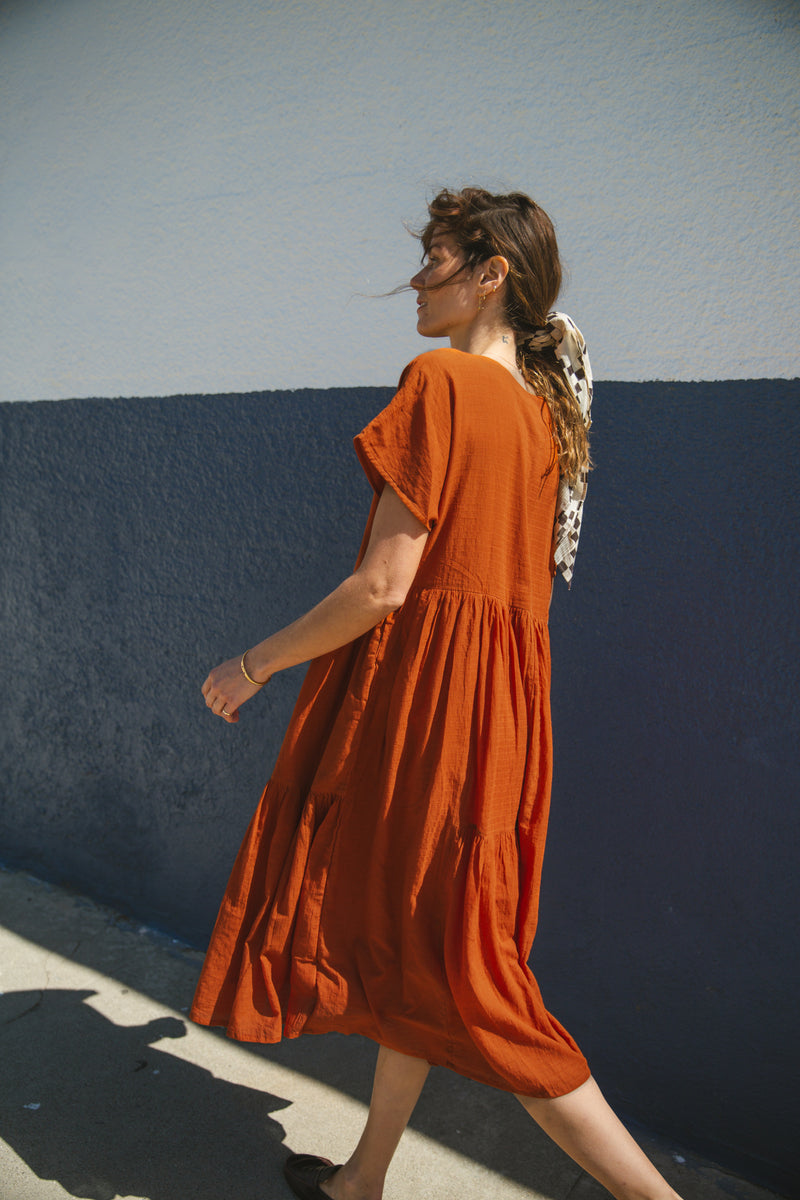 The Orchard Dress-Orange cotton by World of Crow in orange color for women in Singapore