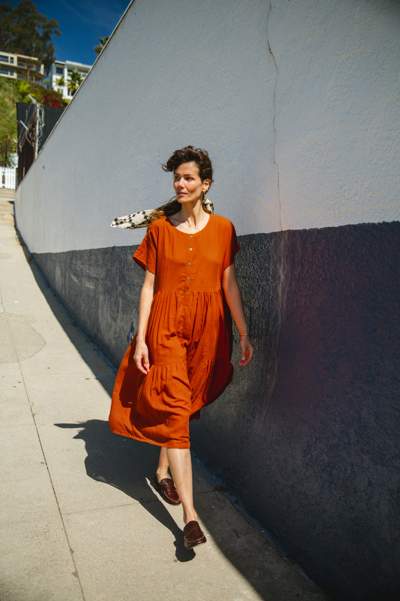 The Orchard Dress-Orange cotton by World of Crow in orange color for women in Singapore