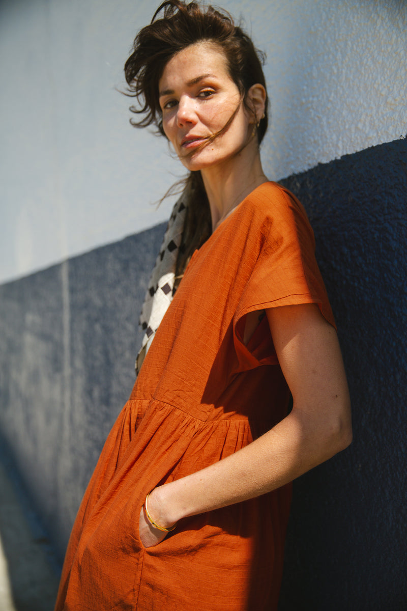 The Orchard Dress-Orange cotton by World of Crow in orange color for women in Singapore