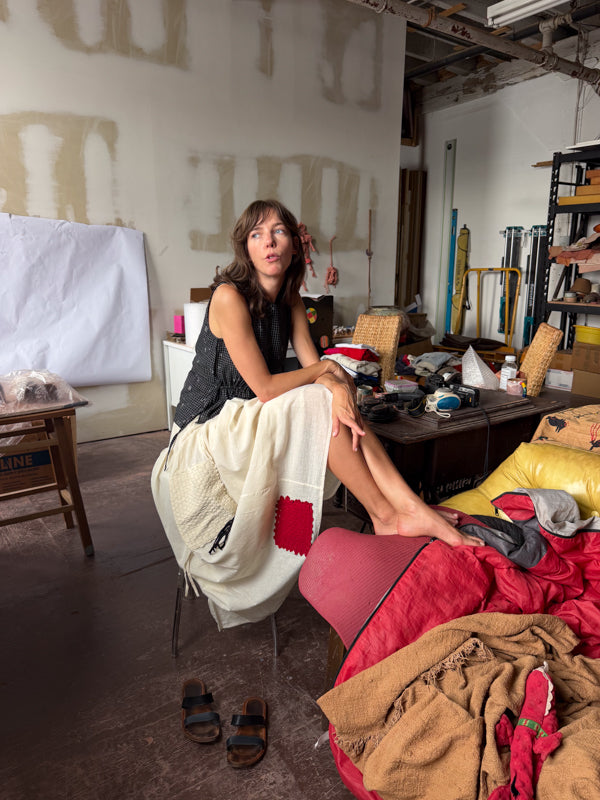 The Pleated Artisan Skirt-Basket Patchwork cotton muslin skirt by World of Crow in white for women in Singapore