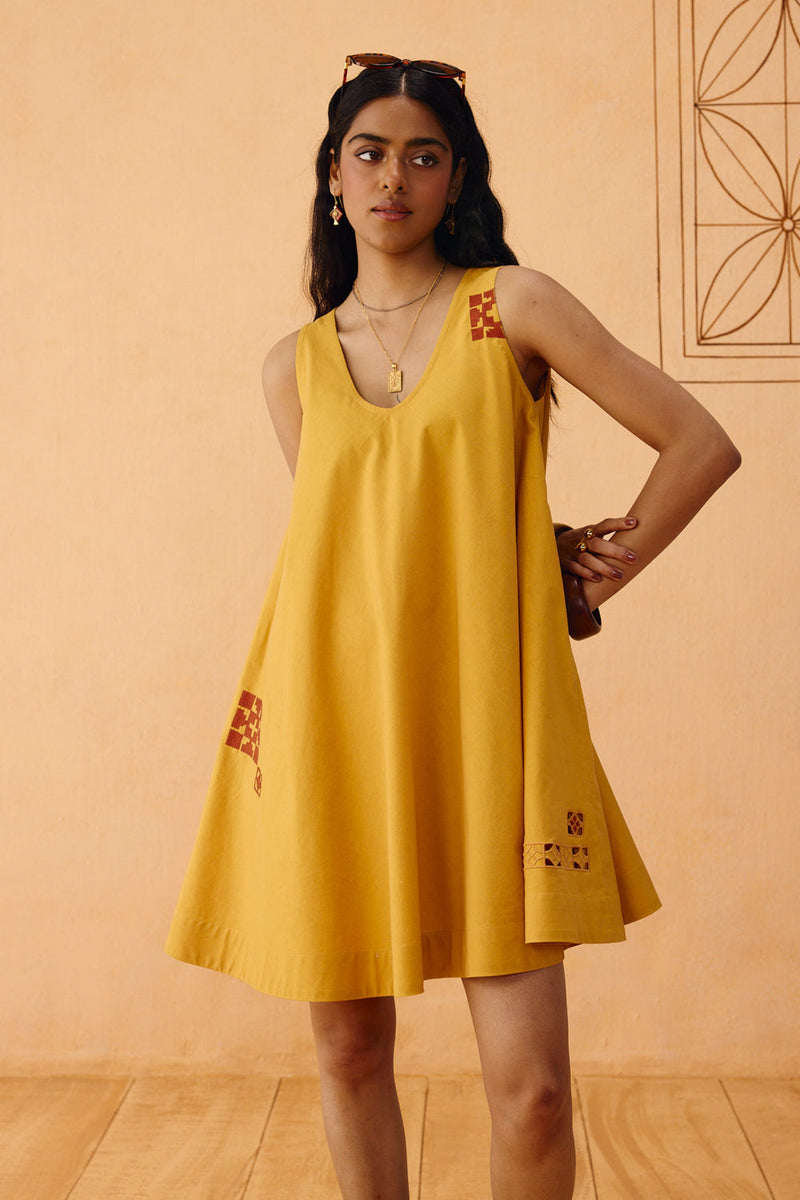 The Radiant Organic Cotton Dress poplin dress by SUI in mustard for women in Singapore