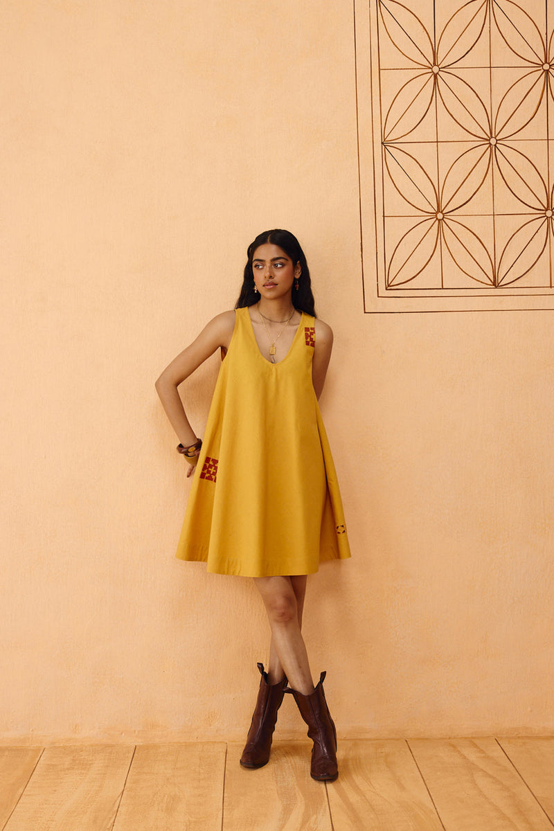 The Radiant Organic Cotton Dress poplin dress by SUI in mustard for women in Singapore