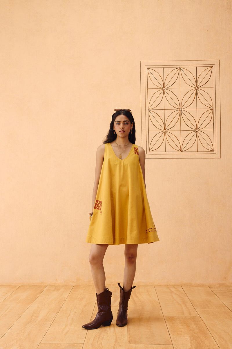 The Radiant Organic Cotton Dress poplin dress by SUI in mustard for women in Singapore
