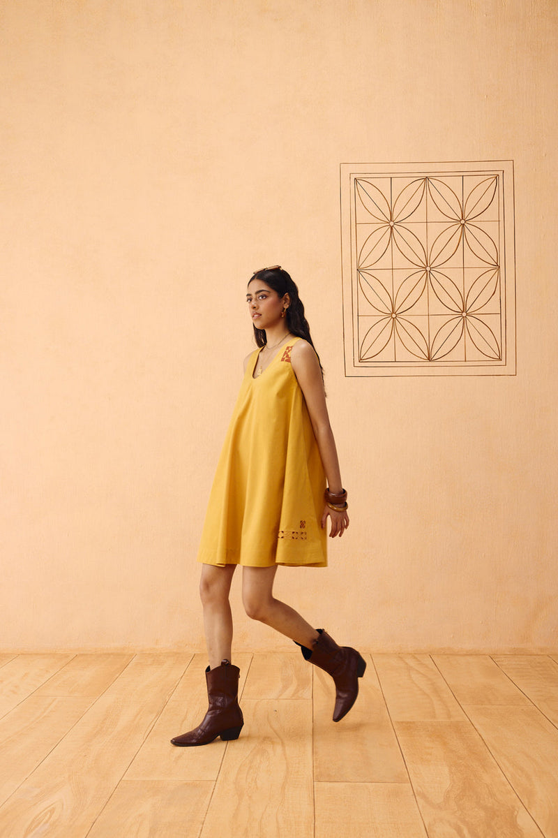 The Radiant Organic Cotton Dress poplin dress by SUI in mustard for women in Singapore