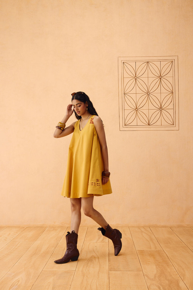 The Radiant Organic Cotton Dress poplin dress by SUI in mustard for women in Singapore