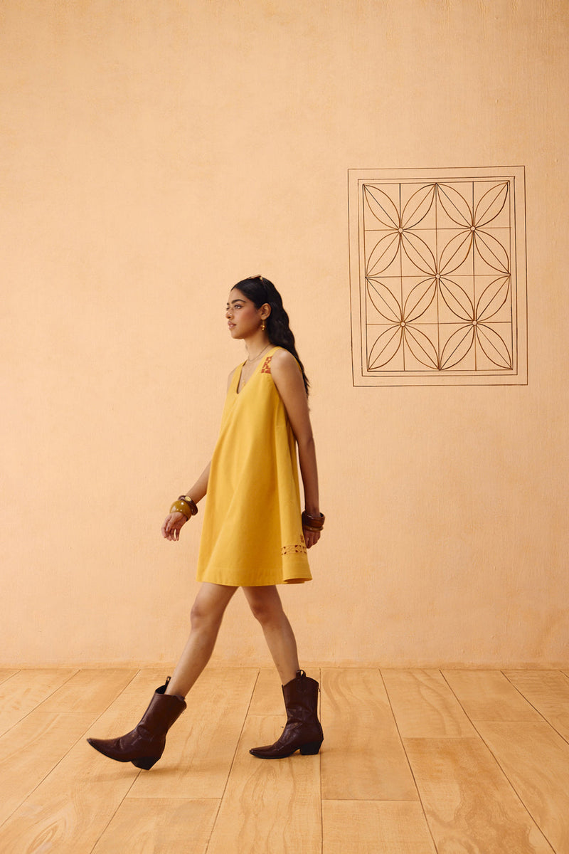 The Radiant Organic Cotton Dress poplin dress by SUI in mustard for women in Singapore